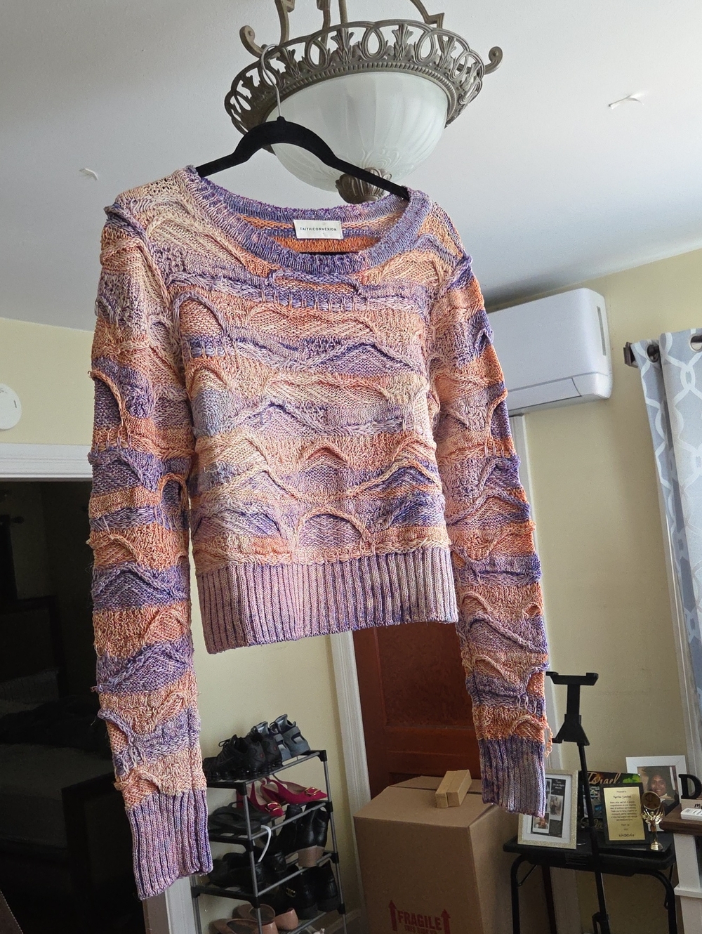 Faith Connexion Lavender and Peach Wave Knit Crewneck Sweater